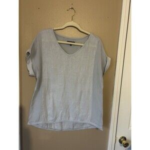 Lagenlook Coastal Gauze Linen Cotton V-Neck Casual Italy Flora Ashley Shirt Med